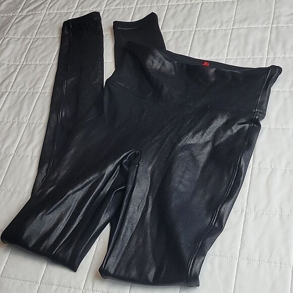 SPANX Faux Leather Metallic Black Leggings XS/TP (D0008) - Picture 2 of 4